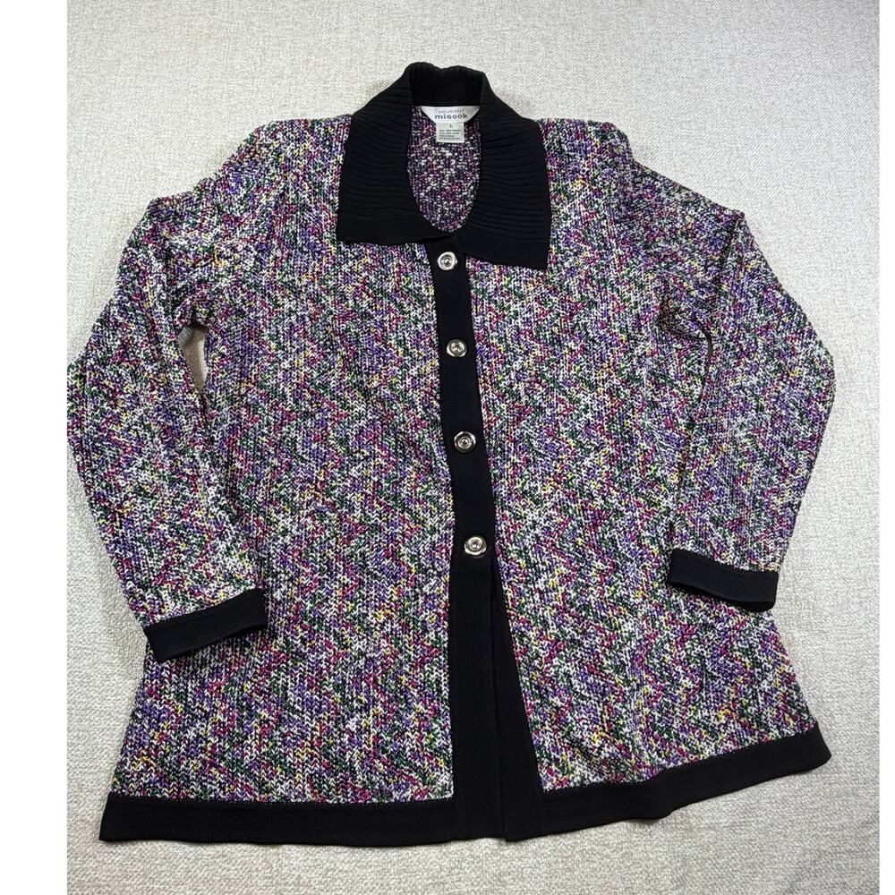Exclusively Misook Women’s L Multicolor Long Sleeve Button Front Sweater Luxury